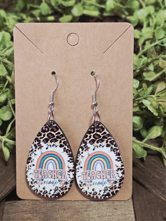 Handmade Jewelry - Teacher Mom Leopard Teardrop Earrings in Multicolor